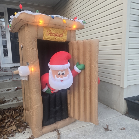 Airblown Santa Pooping Outhouse Christmas Inflatable 6ft Animated LED Light - Picture 10 of 14